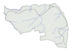 Mapa konturowa Kalwarii Zebrzydowskiej, na dole znajduje się punkt z opisem „Sanktuarium w Kalwarii Zebrzydowskiej”