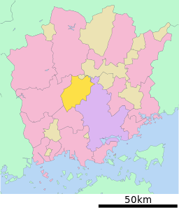 Kibichūōs läge i Okayama prefektur Städer:      Signifikanta städer      Övriga städer Landskommuner:      Köpingar      Byar