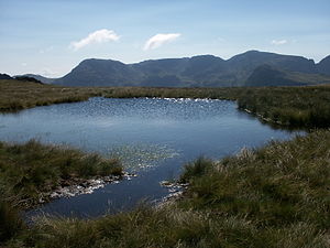 Great End and Scafell Pike seen from Kirk Fell Tarn between the two summits