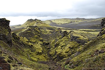 Sight to the central fissure of Laki volcano, ...