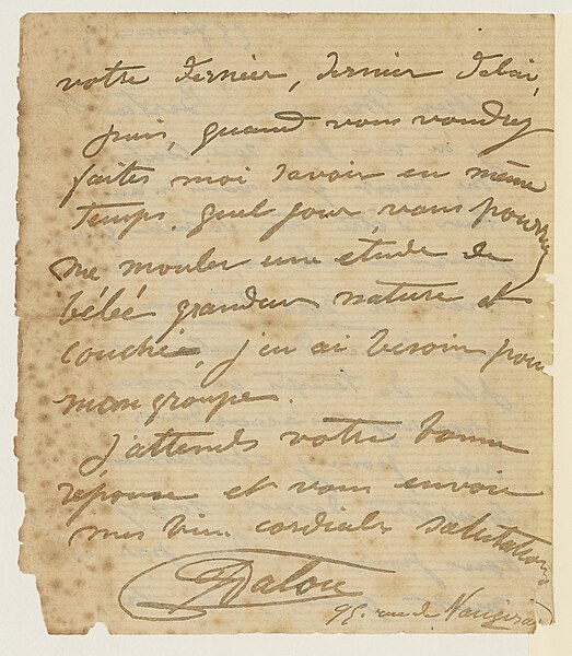 File:Lettre autographe signée du sculpteur Aimé-Jules Dalou à son mouleur Amédée Bertault, 28 février 1884, Paris Musées 20230804155639(2).jpg