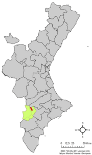Localização do município de Campo de Mirra na Comunidade Valenciana