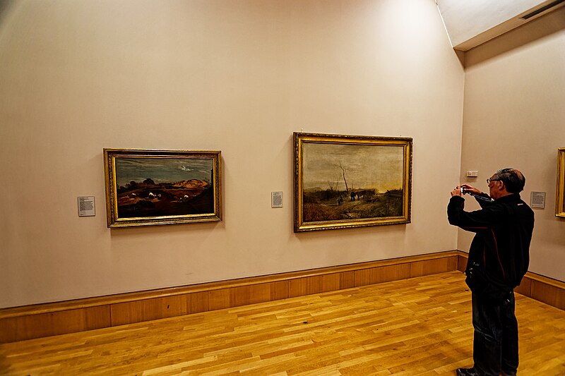 File:London - Tate Britain - Clore Gallery 1987 by James Stirling - 'Constable, Sketching from Nature' Room - Kensington Gravel Pits 1811-12 by John Linnell, Frosty Morning 1813 by Turner.jpg