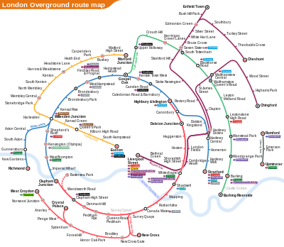 Unofficial diagram of completed circular London Overground network London Overground as a circle.svg