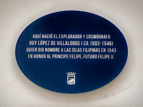 The plaque in Málaga, Spain, Villalobos's home town, commemorating his naming of the Philippines.