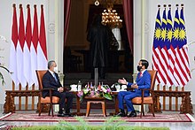 Malaysian Prime Minister Muhyiddin Yassin during Veranda Talk with Indonesian President Joko Widodo at Istana Merdeka, Jakarta Malaysian Prime Minister Muhyiddin Yassin Meets With Indonesian President Joko Widodo.jpg