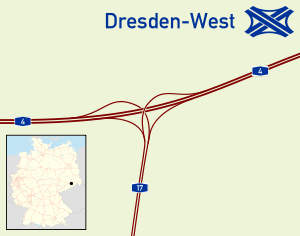 Carte générale du triangle autoroutier Dresde-Ouest