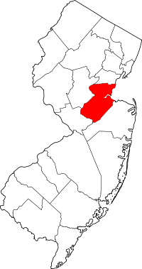 Map of Nju Džerzi highlighting Middlesex County