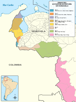 Mapa de las diversas zonas en las que se han dividido los municipios bajo estado de excepción en Venezuela.