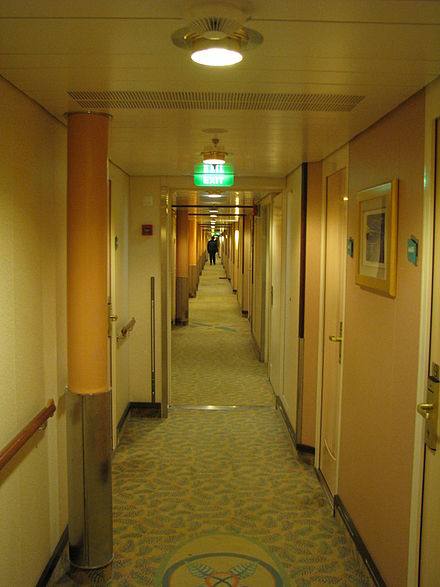 One of the long corridors on the Mariner of the Seas