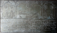 Monumental brass to Mary Carew (died 1604), Sandford Church. The 19th century brass frame decorated with heraldry of the Dowrish family is not shown MaryCarew Died1604 SandfordChurch Devon.PNG