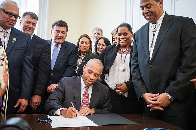 Patrick signing into legislation advancing a state compact with the Mashpee Wampanoag Tribe (July 2012)