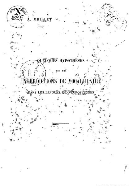 Fichier:Meillet - Quelques hypothèses sur des interdictions de vocabulaire dans les langues indo-européennes, 1906.djvu