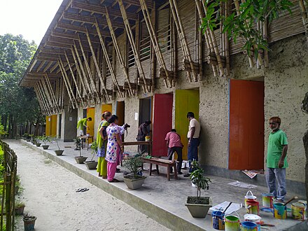 The METI School, Rudrapur (2005), architects Anna Heringer (design and concept) and Eike Roswag (technical planning) Meti School Exterior.jpg