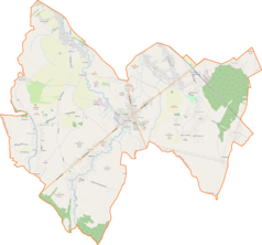 Mapa konturowa gminy Miejsce Piastowe, w centrum znajduje się punkt z opisem „Miejsce Piastowe”