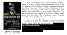 Poster and text from Mueller Report about 2016 rallies organized by Russia's Internet Research Agency MinersForTrump.png