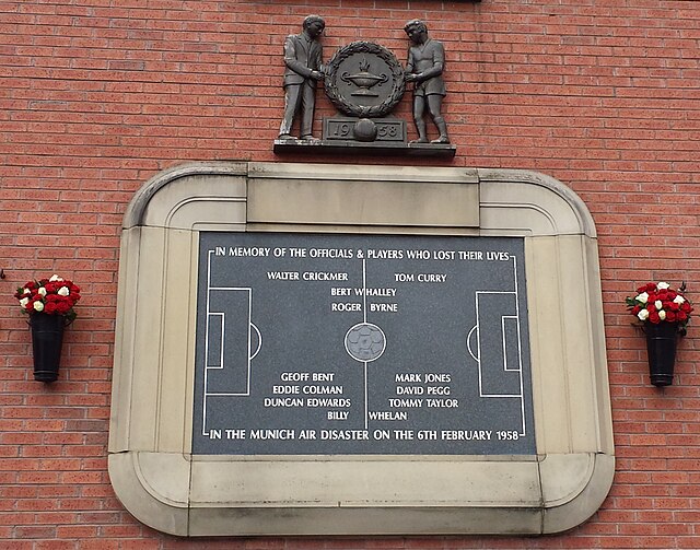 A plaque at Old Trafford in memory of those who died in the Munich air disaster, including players' names