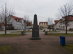 Market square with Martin Luher memorial (originally from Zölsdorf) in Neukieritzsch (Leipzig district Saxony)