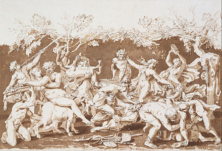 Triumph of Pan, c. 1635, Pen and ink with wash, over black chalk and stylus, Royal Collection