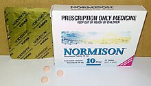 Normison (temazepam) is a benzodiazepine commonly prescribed for insomnia and other sleep disorders. Normison.jpg