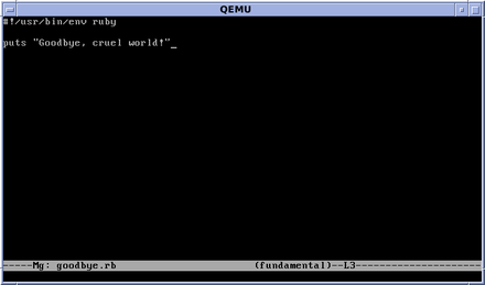 The mg tiny Emacs-like editor in OpenBSD 5.3. Editing Ruby source code