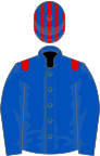 Königsblau, rote Schulterklappen, gestreifte Kappe