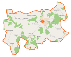Mapa konturowa gminy Paprotnia, blisko centrum u góry znajduje się punkt z opisem „Paprotnia”
