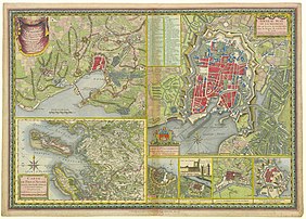 Plan de La Rochelle et de ses environs lors du siège de 1627-1628, carte de l'Aunis et de La Rochelle en 1773 et plans de certaines fortifications de villes de l'Aunis.. (définition réelle 8 564 × 6 128)