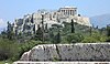 The speaker's platform of the Pnyx in Athens, upon which Theramenes and other politicians stood while speaking. In the background is the Acropolis.