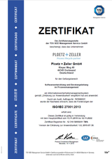 Ploetz + Zeller ISO27001 certificate 2019 location Dortmund