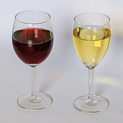 Glasses of red and white wine