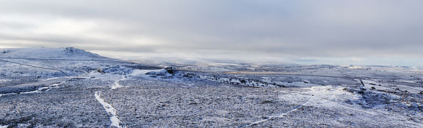 Panorama looking South-West and West from Hey Tor on Dartmoor, Devon
