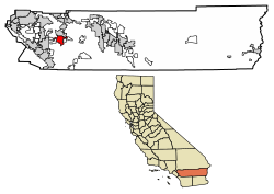 Location of Hemet in Riverside County, California.