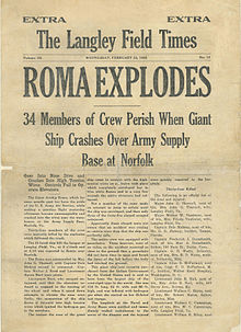 22 February 1922 Langley Field base newspaper extra edition about the Roma Tragedy Roma Tragedy.jpg