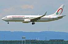 A Boeing 737-800 of Royal Air Maroc, Morocco's flag carrier Royal Air Maroc Boeing 737-800; CN-RNU@FRA;16.07.2011 609kr (6190587962).jpg