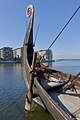 Saga Oseberg viking ship replica built 2012 Aft Stern akterstavn styrbord Rudder ror Tønsberg Norway Harbour havn Brygga Byfjorden Kaldnes etc 2019-08-26 DSC05215.jpg