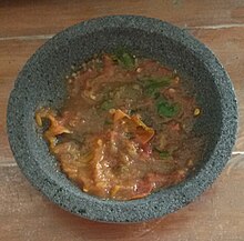 Fresh tomato sambal with only 1 chilli from Java, Indonesia Sambal tomat.jpg