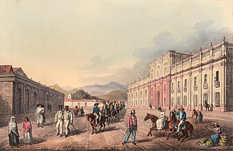 The colonial Real Casa de la Moneda (now called Palacio de la Moneda) in 1824 (by Paroissien, Scharf and Rowney & Forster). John Carter Brown Library.※