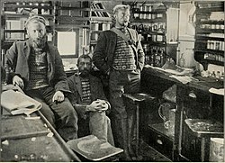 Rudmose-Brown (left) with fellow naturalists aboard the Scotia during the Scottish National Antarctic Expedition