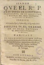 Миниатюра для Файл:Sermon que ... Fray Diego de Consuegra ... predico a ... Fhelipe IV. El Grande en su Real capilla el domingo primero de Aduiento (IA A11312503).pdf