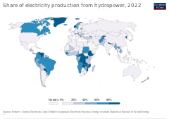 Image 22Share of electricity production from hydropower, 2020 (from Hydroelectricity)