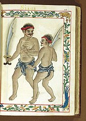 Sangirese Warriors visiting and settling in the Philippines, Originally from Siau Island (Boxer Codex, c.1590) Siaus - Warriors from Siau, North Sulawesi, Indonesia - Boxer Codex (1590).jpg