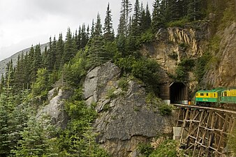 The White Pass and Yukon Route traverses rugged terrain north of Skagway near the Canada–US border.