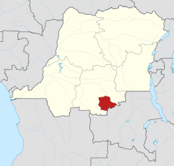 1961年刚果与南开赛的地图以红色突出显示，与南面的加丹加接壤。