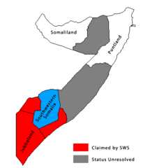 Mapa Południowo-zachodniej Somalii