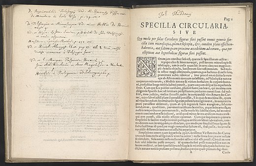 Specilla circularia, een tekst over telescopen uit 1656 door Johannes Hudde