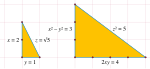 Two right triangles, with one hypotenuse the square of the other