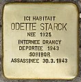 Stolpersteine en hommage à Odette Starck (1925-1943), située devant son dernier domicile au 12 rue Pauline à Fontenay-sous-Bois[6].