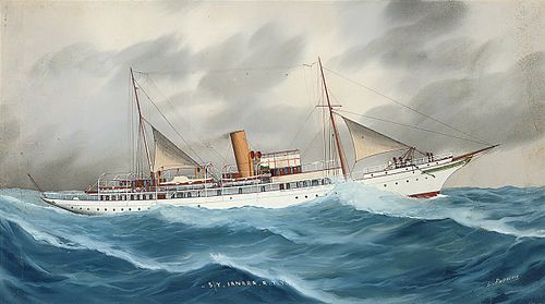 The Royal Thames Yacht Club's steam yacht Ianara painted by Luca Papaluca (1890 - 1934).