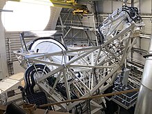 The Telescope Mount Assembly features its large 4-meter primary mirror. Telescope Mount Assembly of the Inouye Solar Telescope.jpg